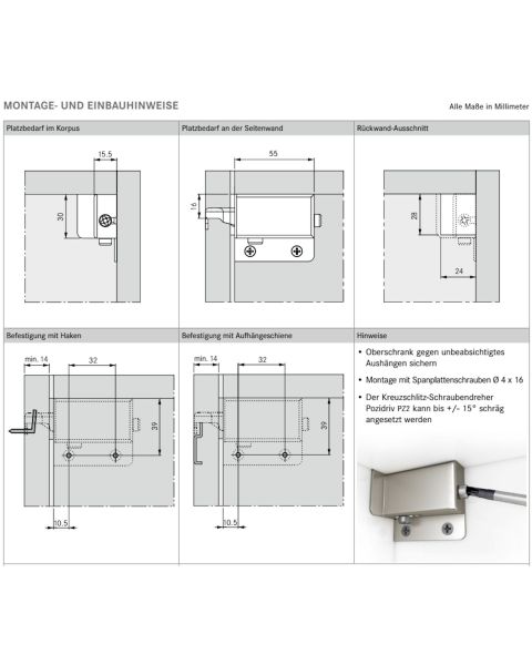 1 Paar Schrankaufhänger 200 Kg 3D-Verstellung Metallausführung f. Hängeschrank