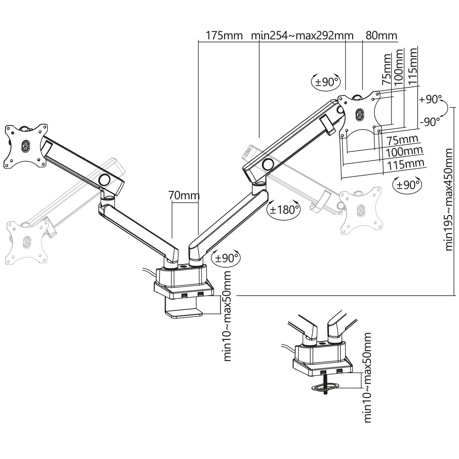 Kolink M32G9SS Single Monitorhalterung Monitor-Halterung, (17 - 32 Zoll, 9  kg, Bildschirmhalterung mit Tischklemme, Schwenkarm, drehbar