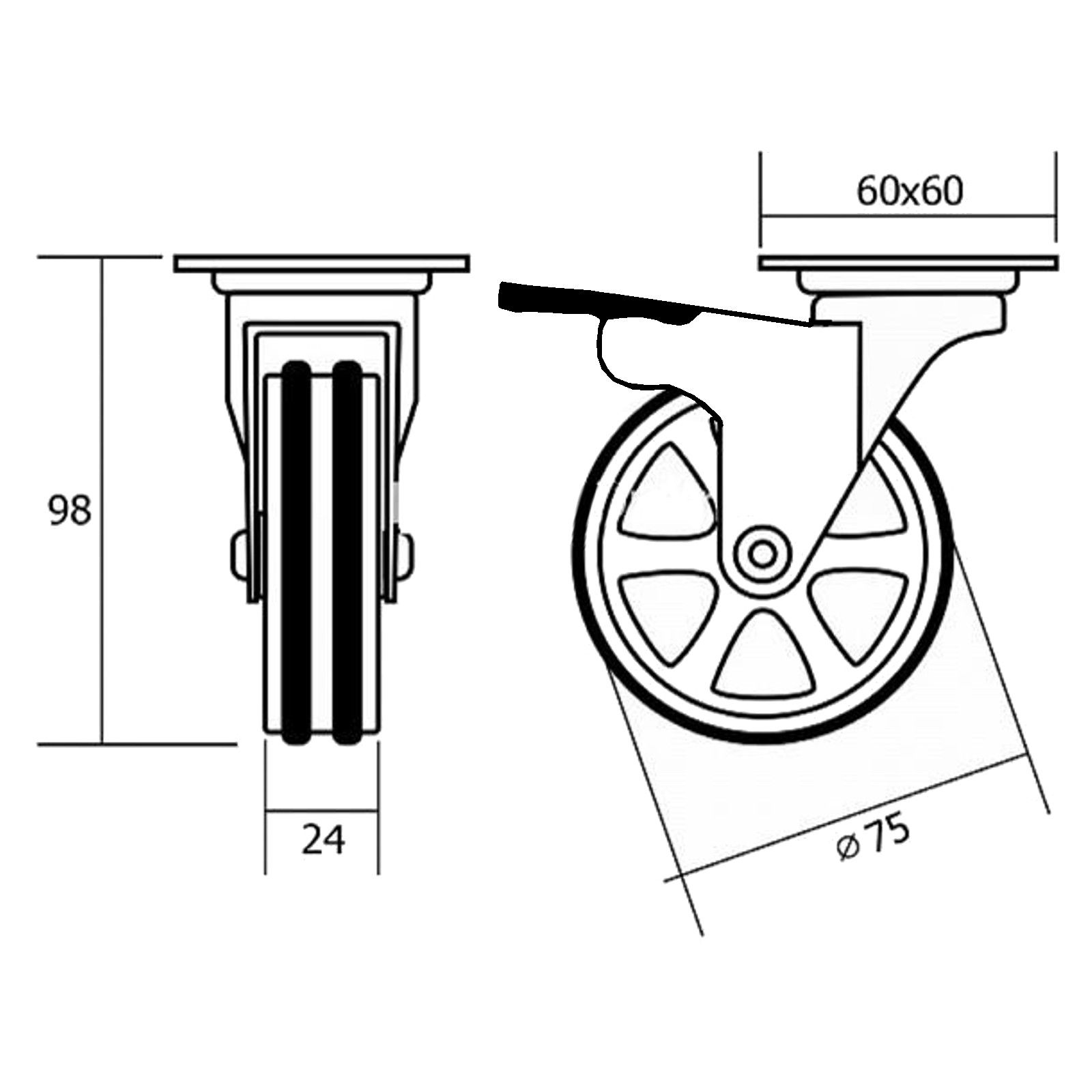 Commander Roulette de meuble design BOBBY Ø 75 mm roulette en aluminium  Capacité de charge jusqu'à 50 Kg avec et sans frein en ligne 